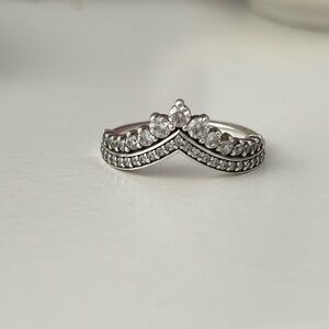 Pandora Silver Crown Ring with Clear Stones